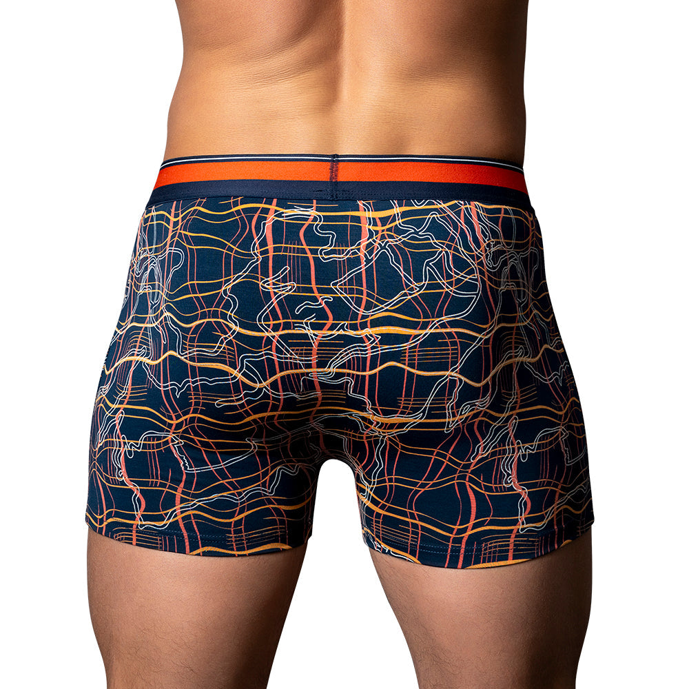 Male Power Soo Cumfy Boxer Brief - Navy/Orange - Comfort Pouch - Size M