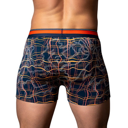 Male Power Soo Cumfy Boxer Brief - Navy/Orange - Comfort Pouch - Size M