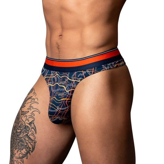 Male Power Soo Cumfy Thong - Modal Thong with Moisture-Wicking Performance - Navy/Orange
