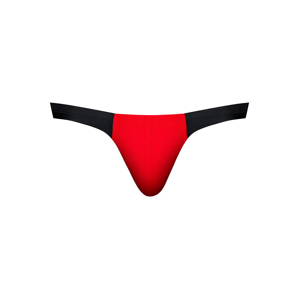 Male Power Hot Mesh Bong Thong - Black/Red, L/XL, Breathable Micro Mesh