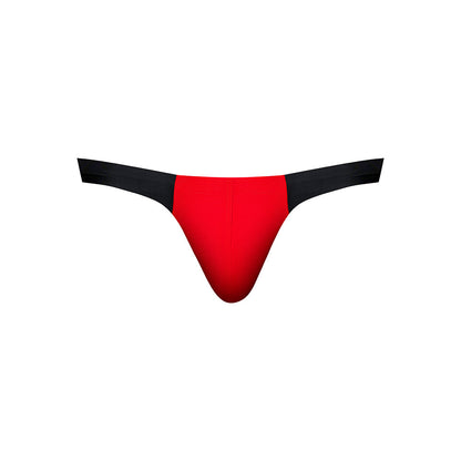Male Power Hot Mesh Bong Thong - Black/Red, L/XL, Breathable Micro Mesh