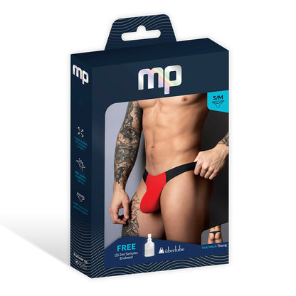 Male Power Hot Mesh Bong Thong - Black/Red, L/XL, Breathable Micro Mesh