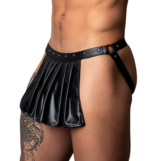 Male Power Fetish Spartacus Black Faux Leather Skirt Jock – L/XL