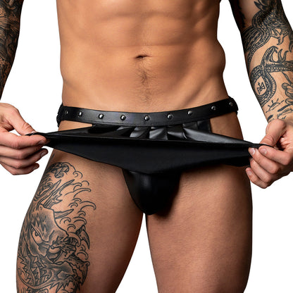 Male Power Fetish Spartacus Black Faux Leather Skirt Jock – L/XL