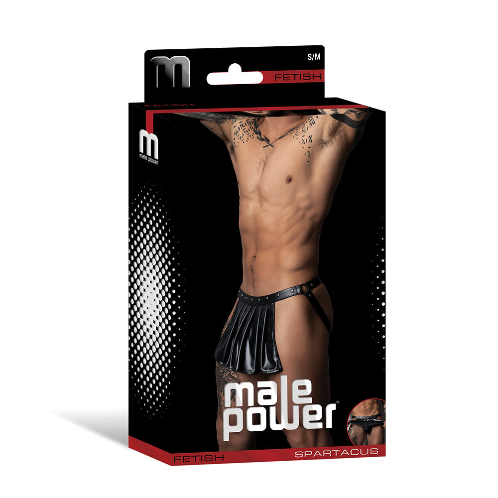 Male Power Fetish Spartacus Black Faux Leather Skirt Jock – L/XL