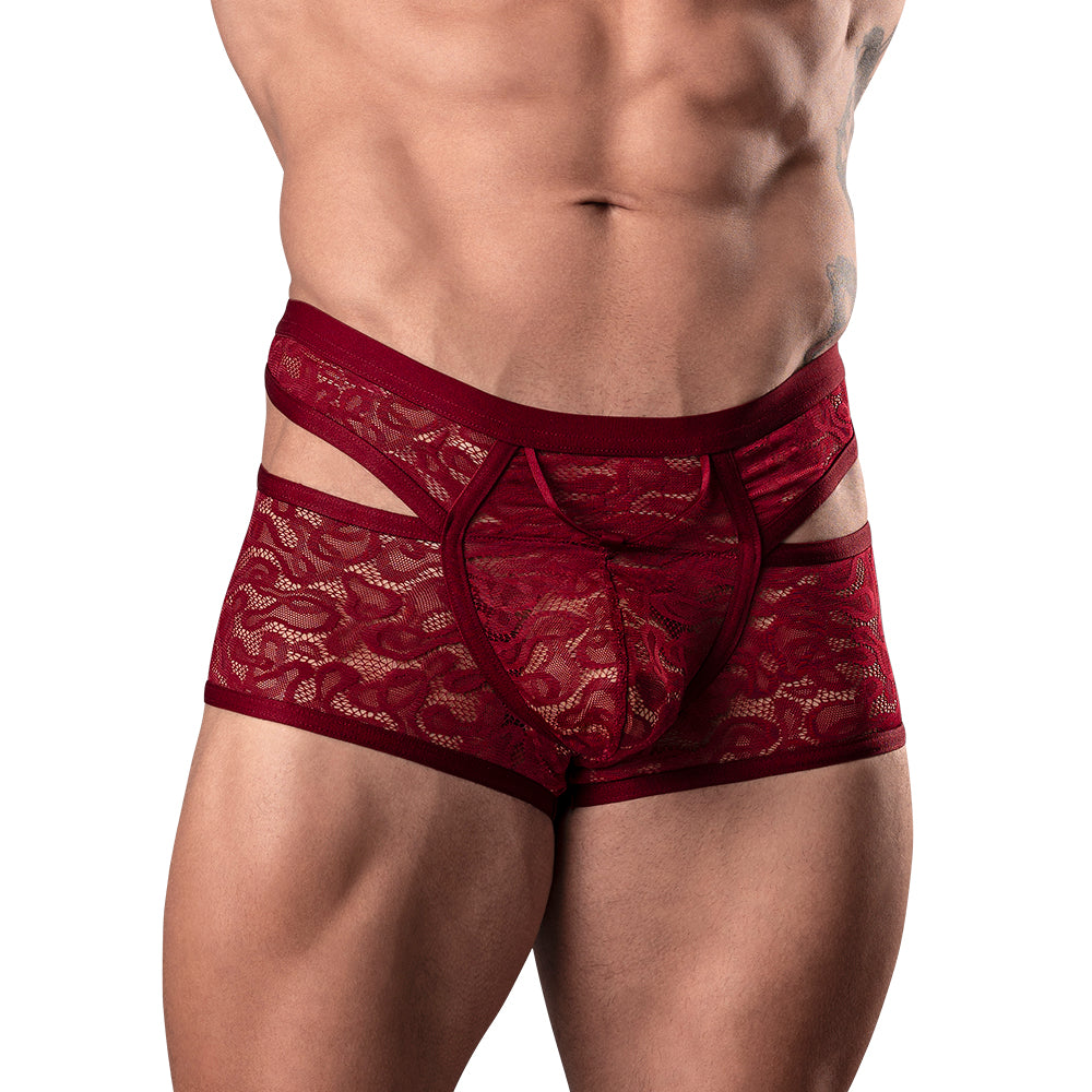 Male Power Lucifer Cutout Short - Lace Men's Underwear - Burgundy