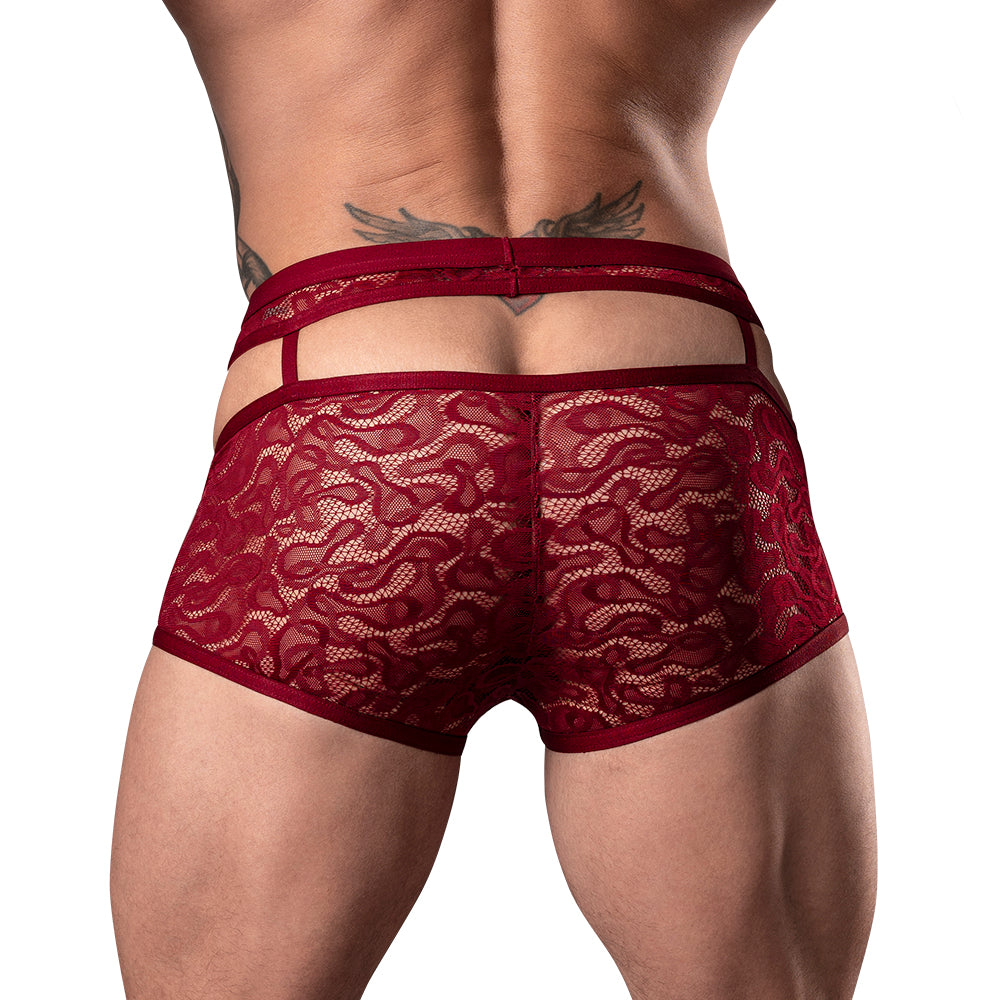 Male Power Lucifer Cutout Short - Lace Men's Underwear - Burgundy