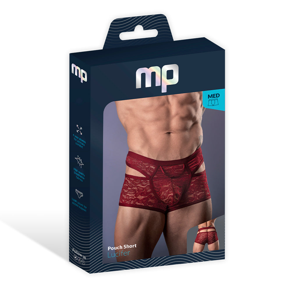 Male Power Lucifer Cutout Short - Lace Men's Underwear - Burgundy