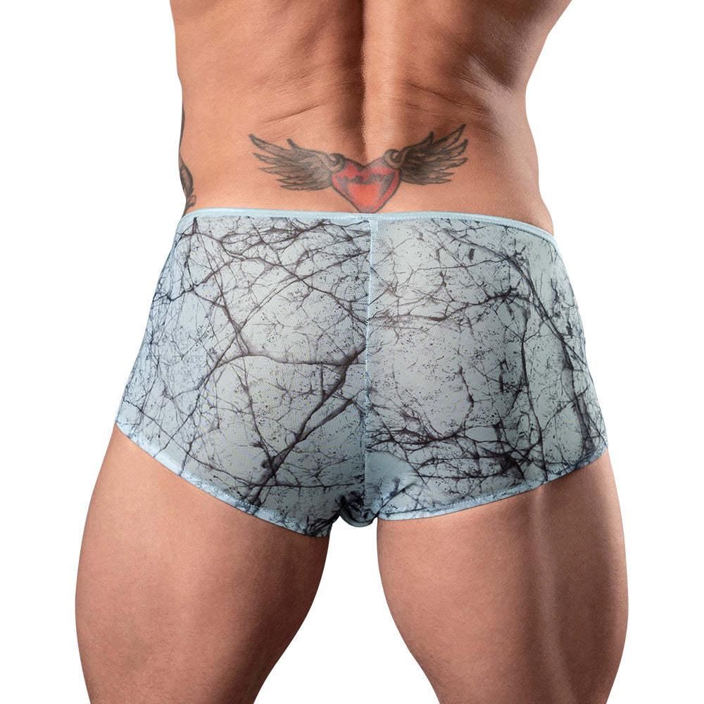 Male Power Marble Mesh Micro Mini Short - Silver Blue, Size M