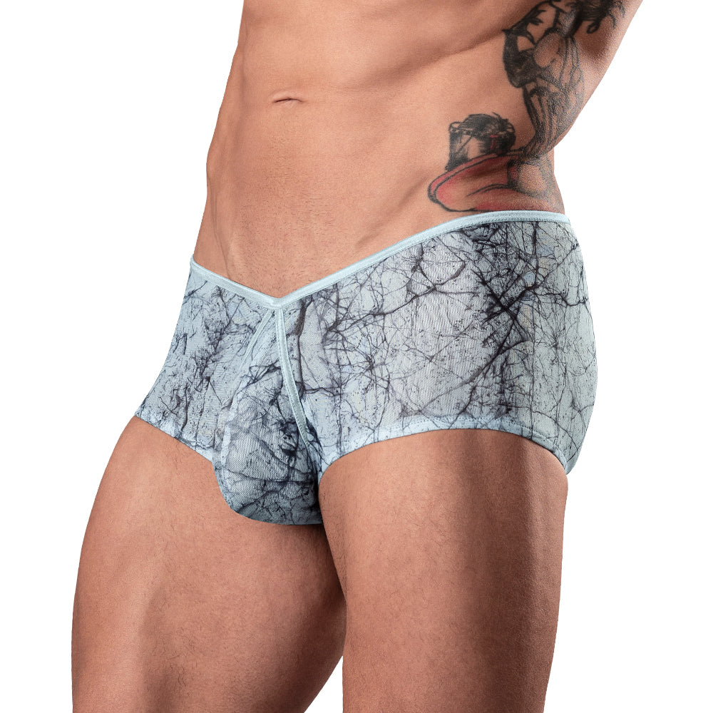 Male Power Marble Mesh Micro Mini Short – Silver Blue, Enhanced Pouch