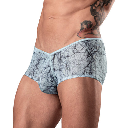 Male Power Marble Mesh Micro Mini Short – Silver Blue, Enhanced Pouch