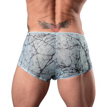Male Power Marble Mesh Micro Mini Short – Silver Blue, Enhanced Pouch