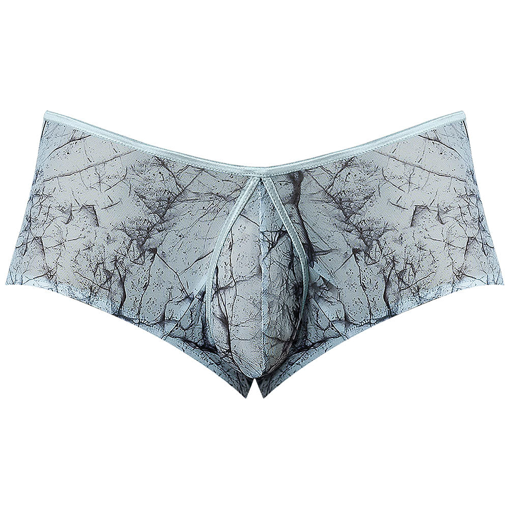 Male Power Marble Mesh Micro Mini Short – Silver Blue, Enhanced Pouch