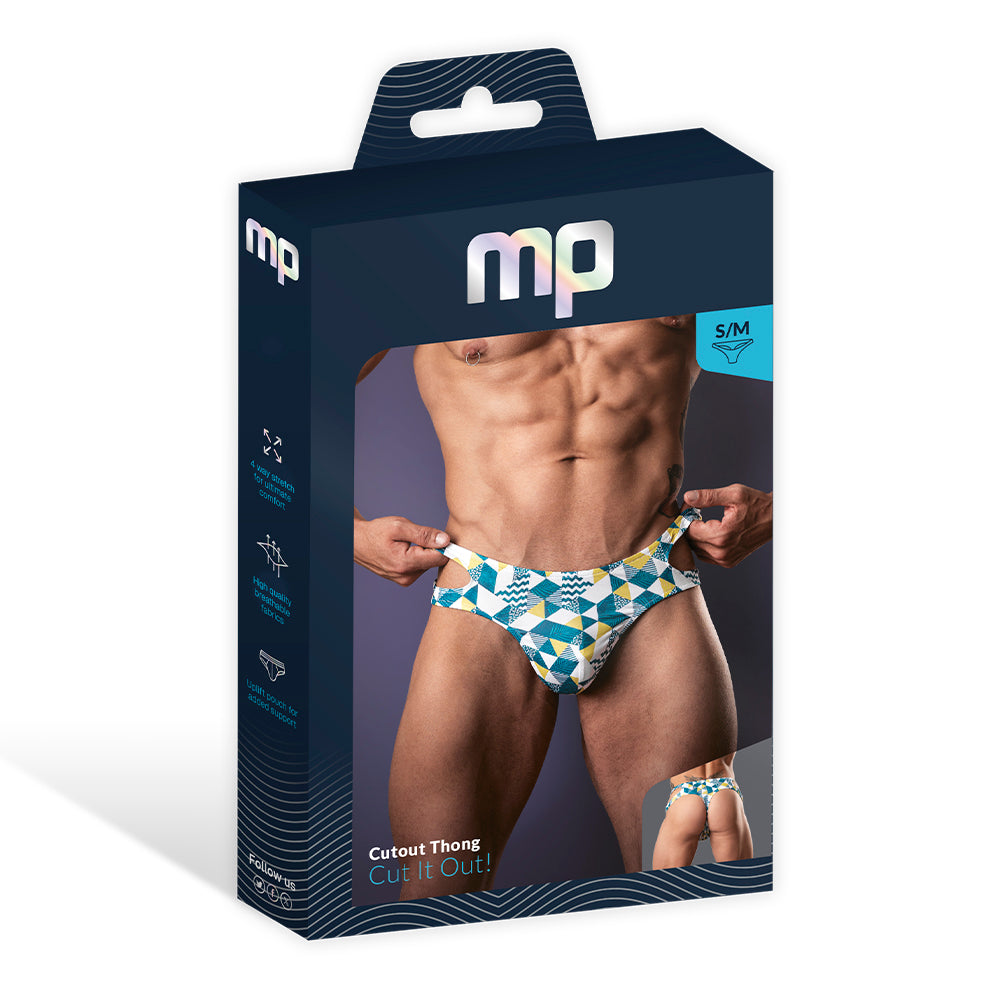 Male Power Cut It Out! Cutout Thong – Blue/White – S/M
