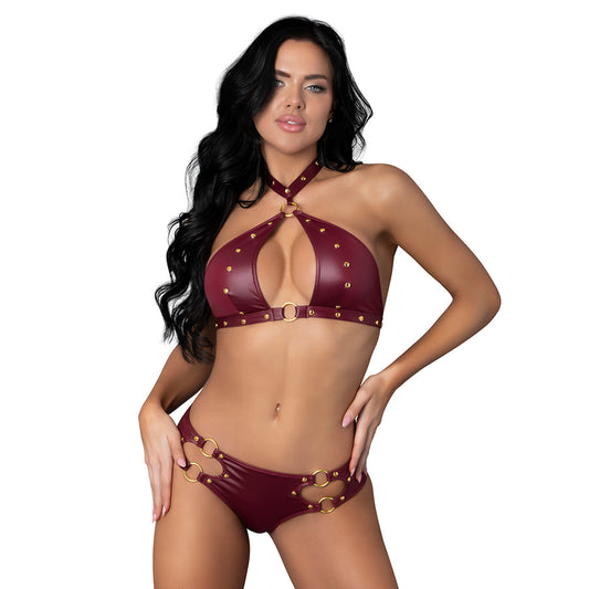 Lust Fetish Juno BDSM Lingerie Set with Choker Bra and Mini Shorts – Burgundy