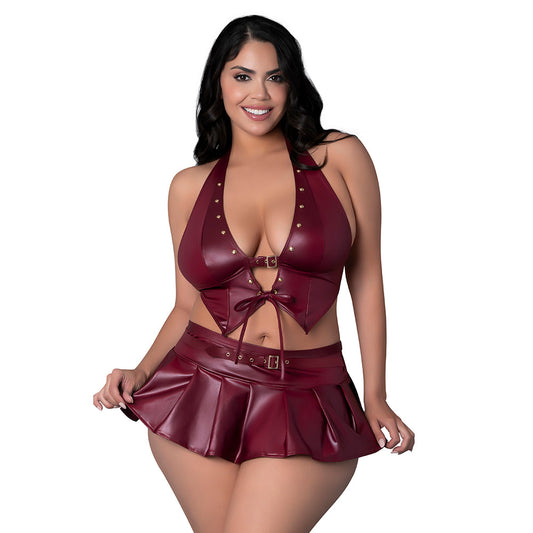 Lust Fetish Seraphina Burgundy Queen Size Lingerie Set – Faux Leather