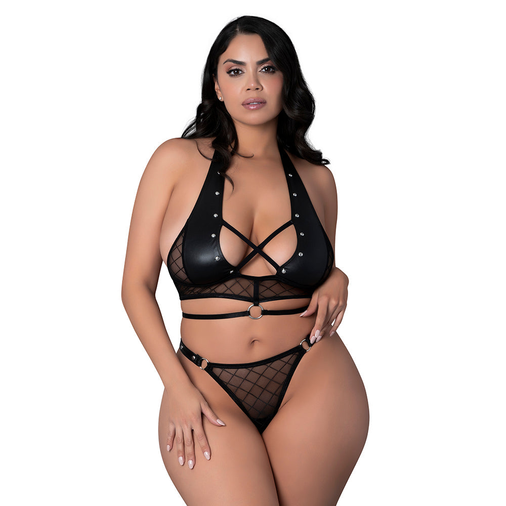 Lust Fetish Double Crossed Nadia Lingerie Set – Black – Queen Size