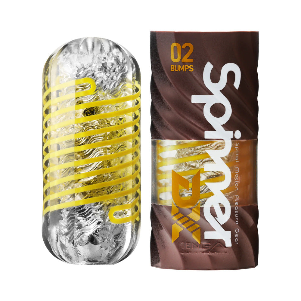 TENGA Spinner DX 02 Bumps – Male Masturbator with Spinning Bumps – Yellow