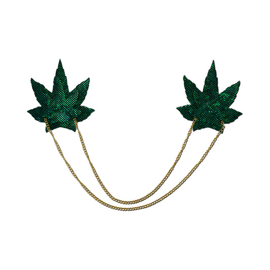 Pastease Chains Shattered Glass Disco Ball Nipple Pasties – Green with Gold Chain