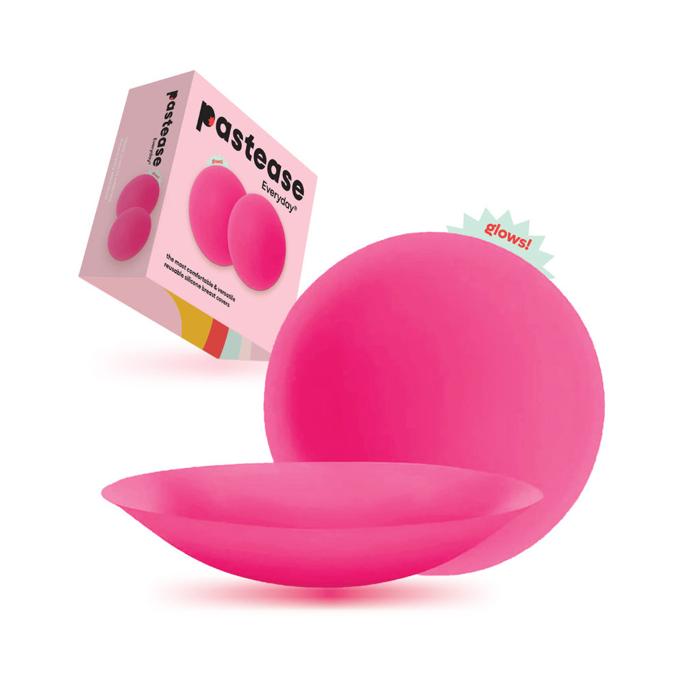 Pastease Halos Silicone Nipple Covers – Large D+ Cup – Neon Pink Glow-in-the-Dark