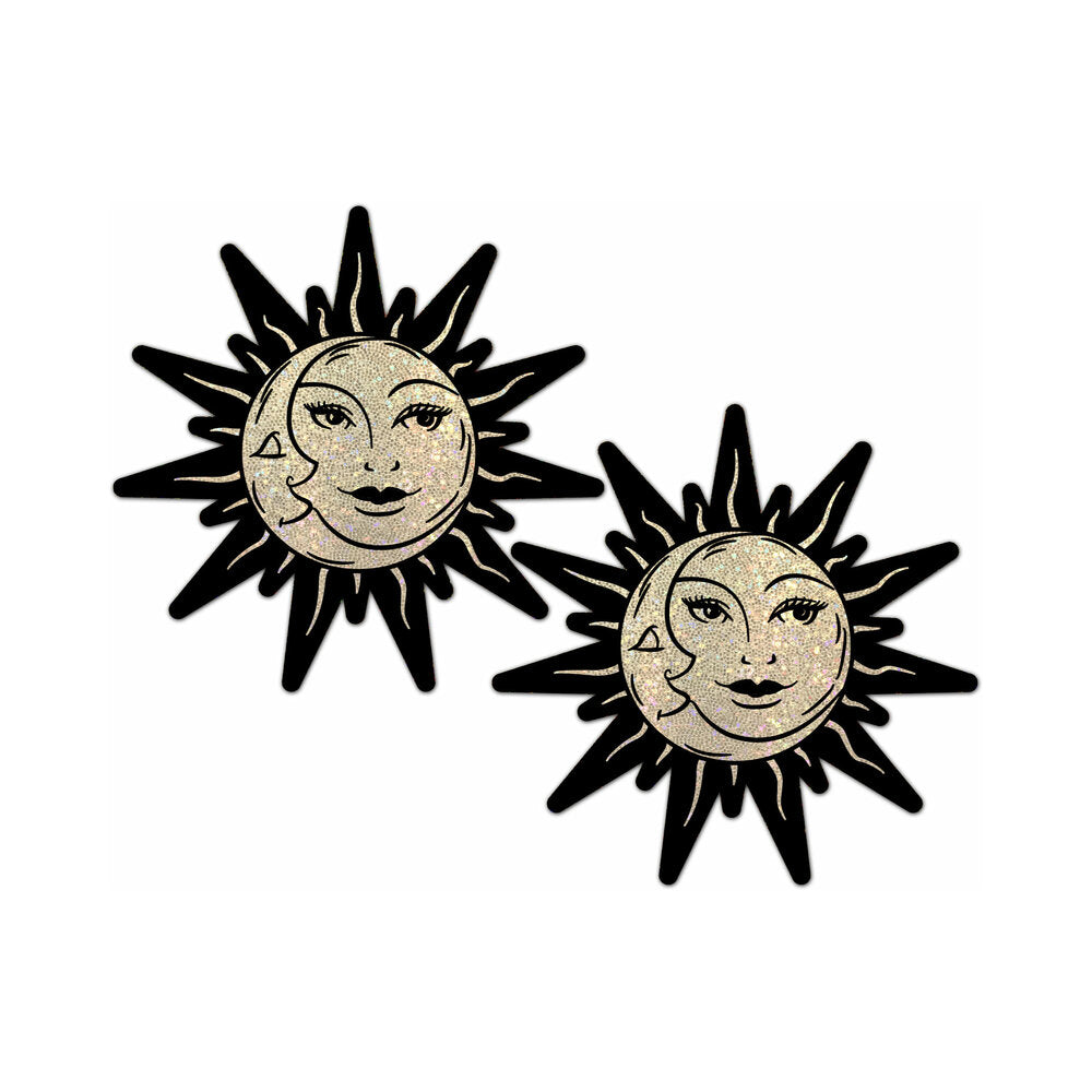 Pastease Sunburst Sun & Moon Faces Nipple Pasties – Gold Glitter