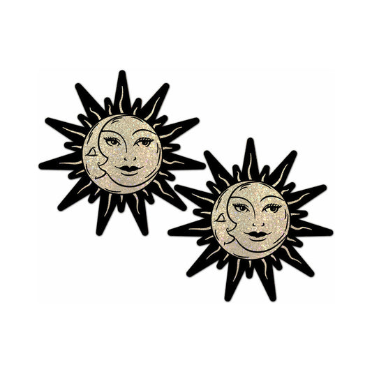 Pastease Sunburst Sun & Moon Faces Nipple Pasties – Gold Glitter