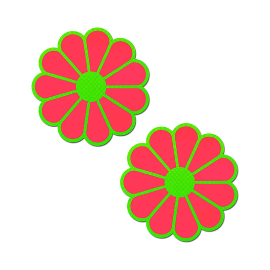 Pastease Daisy Neon Green & Glow-in-the-Dark Neon Pink Petal Pasties Nipple Covers