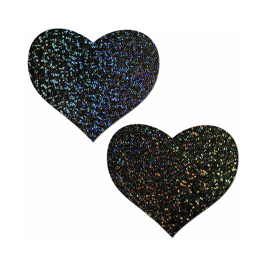 Pastease Love Black Glitter Hearts Nipple Pasties – Waterproof, Medical-Grade Adhesive