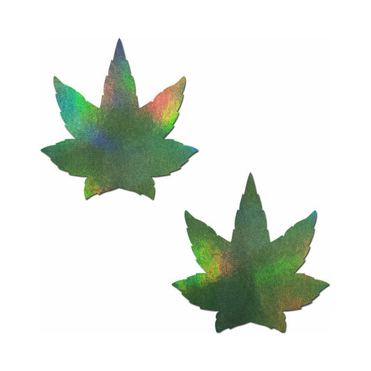 Pastease Indica Pot Leaf Nipple Pasties – Green Holographic