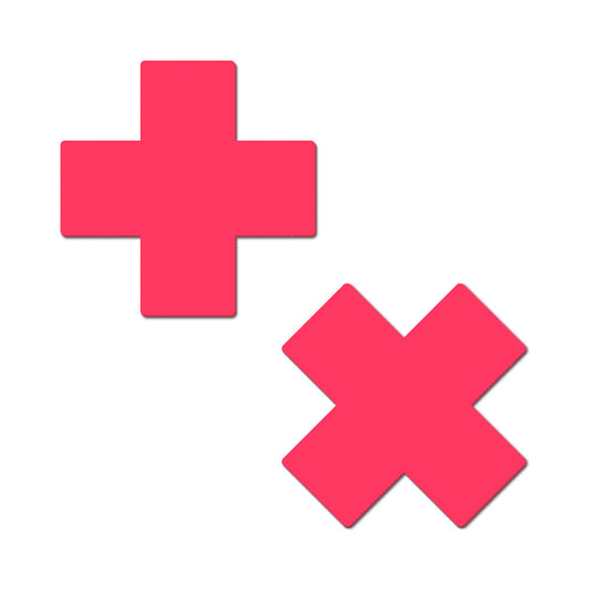 Pastease Plus X Glow-in-the-Dark Neon Pink Cross Pasties Nipple Covers
