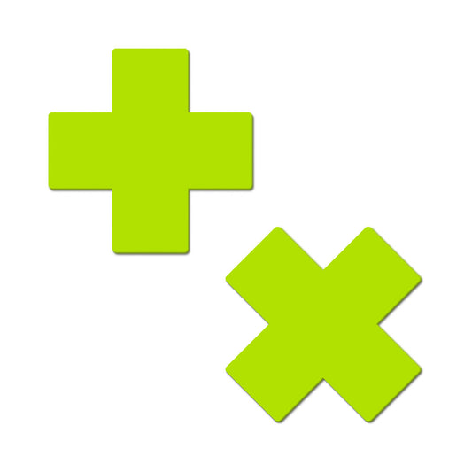 Pastease Plus X Glow-in-the-Dark Neon Yellow Cross Pasties Nipple Covers