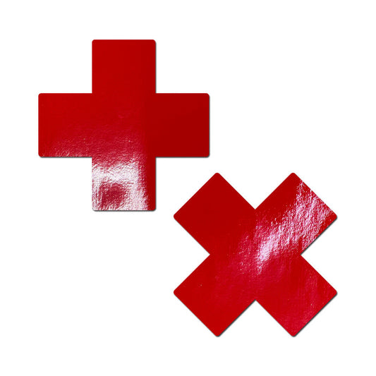 Pastease Plus X Faux Latex Pleather Vinyl Cross Nipple Pasties – Red