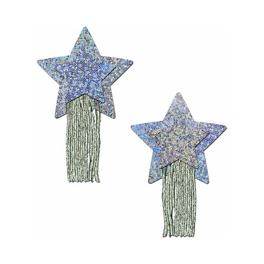 Pastease Silver Glitter Star Tassel Nipple Pasties with Fringe