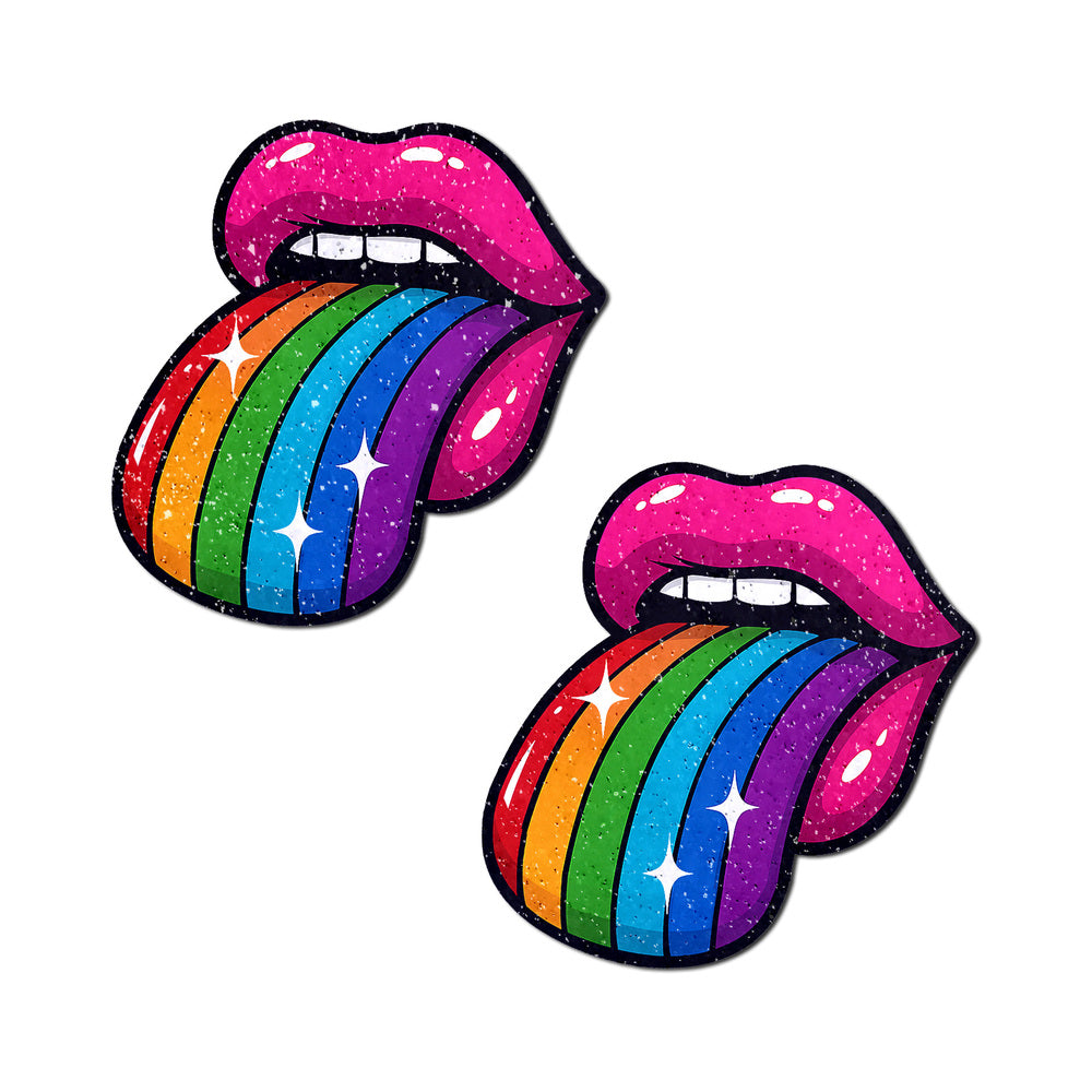 Pastease Rainbow Sparkling Tongue Out Breast Covers – 2.9 x 3 inches