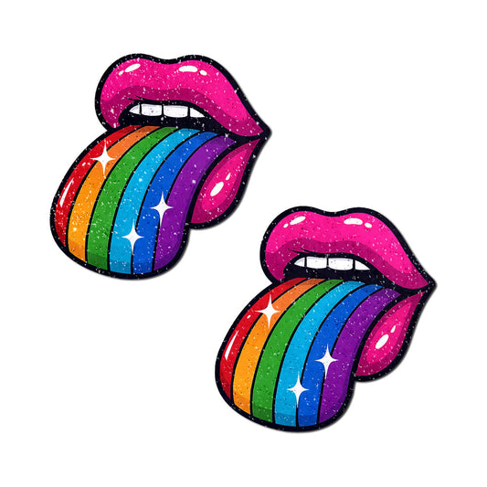 Pastease Rainbow Sparkling Tongue Out Breast Covers – 2.9 x 3 inches