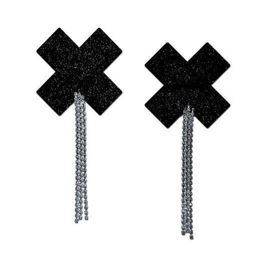 Pastease Black Sparkle Plus X Tassel Pasties with Rhinestone Fringe