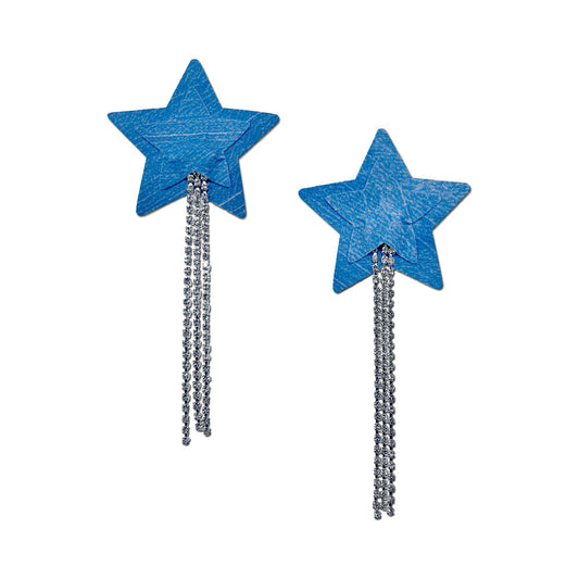 Pastease Denim Star Tassel Pasties with Rhinestone Fringe – Blue