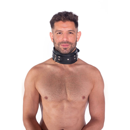 Prowler RED Leather Lockable Collar – Black – S/M
