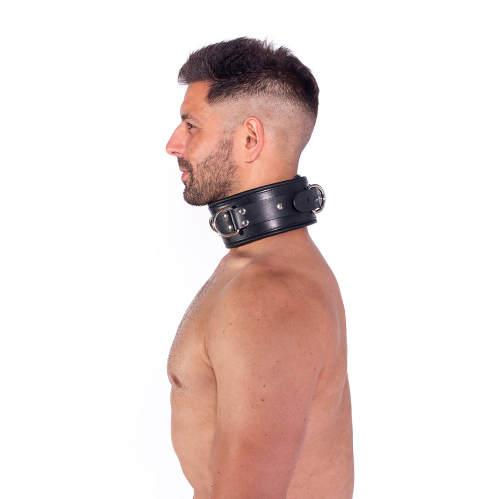 Prowler RED Leather Lockable Collar – Black – S/M