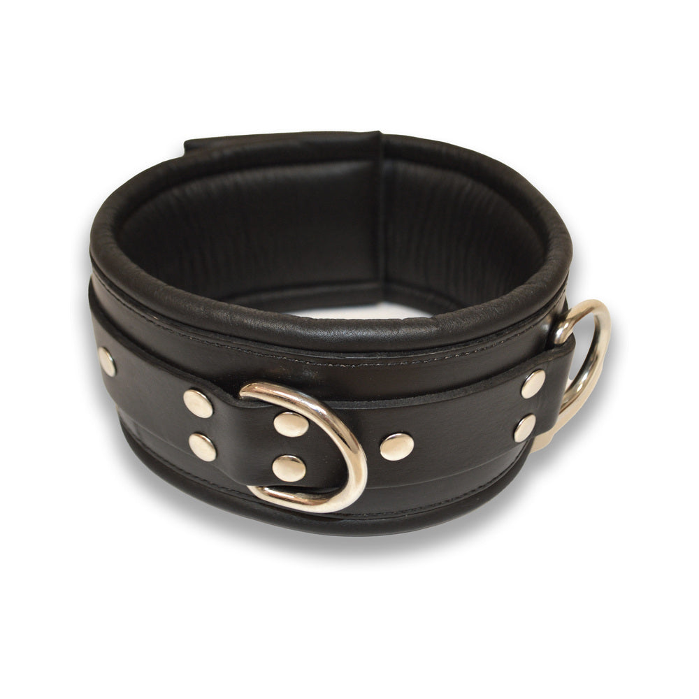 Prowler RED Leather Lockable Collar – Black – S/M