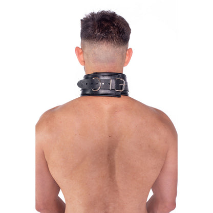 Prowler RED Leather Lockable Collar - L/XL - Black