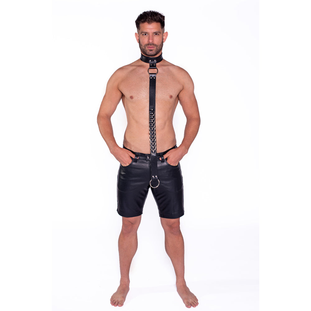 Prowler RED Leather Collar with Strap – Black – O/S