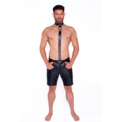 Prowler RED Leather Collar with Strap – Black – O/S