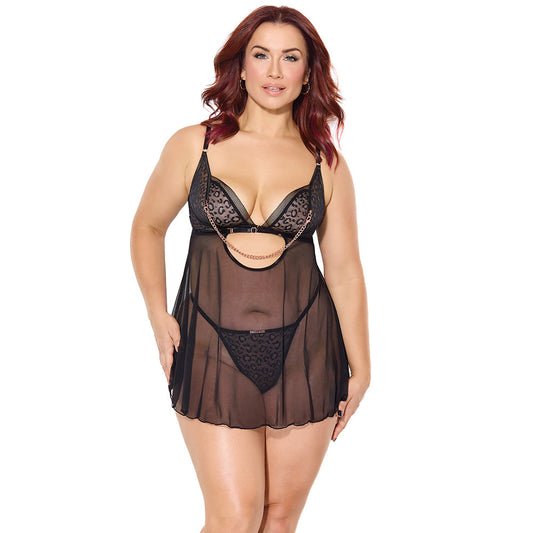 Coquette Pleasure Babydoll & G-String – Black – Queen Size