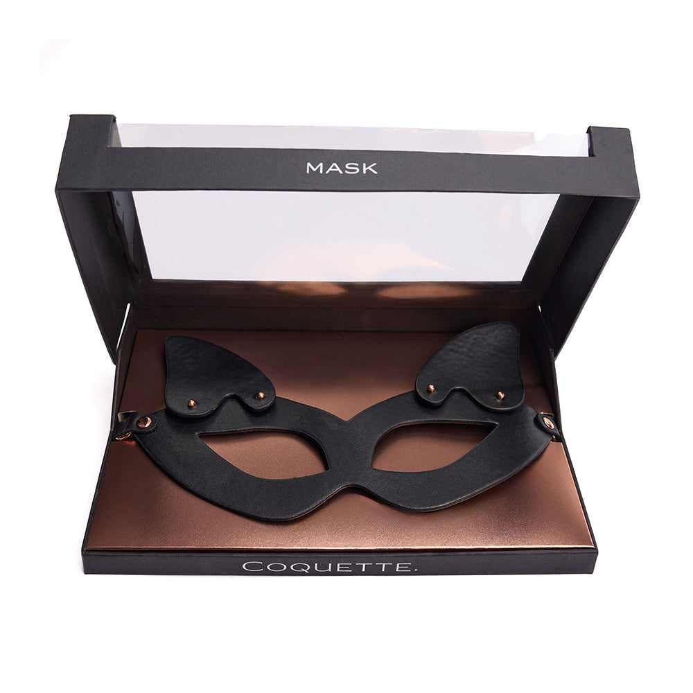 Coquette Pleasure Mask Black – Adjustable Vegan Leather Mask with Removable Ears