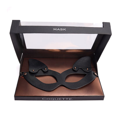 Coquette Pleasure Mask Black – Adjustable Vegan Leather Mask with Removable Ears