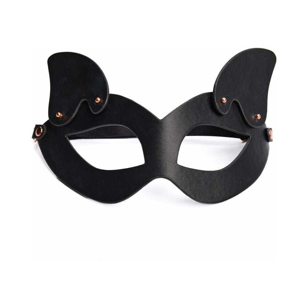Coquette Pleasure Mask Black – Adjustable Vegan Leather Mask with Removable Ears