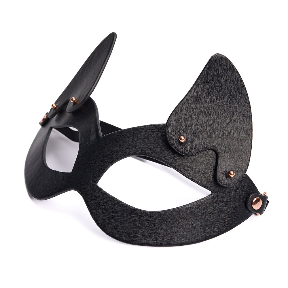 Coquette Pleasure Mask Black – Adjustable Vegan Leather Mask with Removable Ears