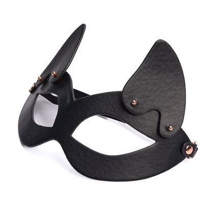 Coquette Pleasure Mask Black – Adjustable Vegan Leather Mask with Removable Ears