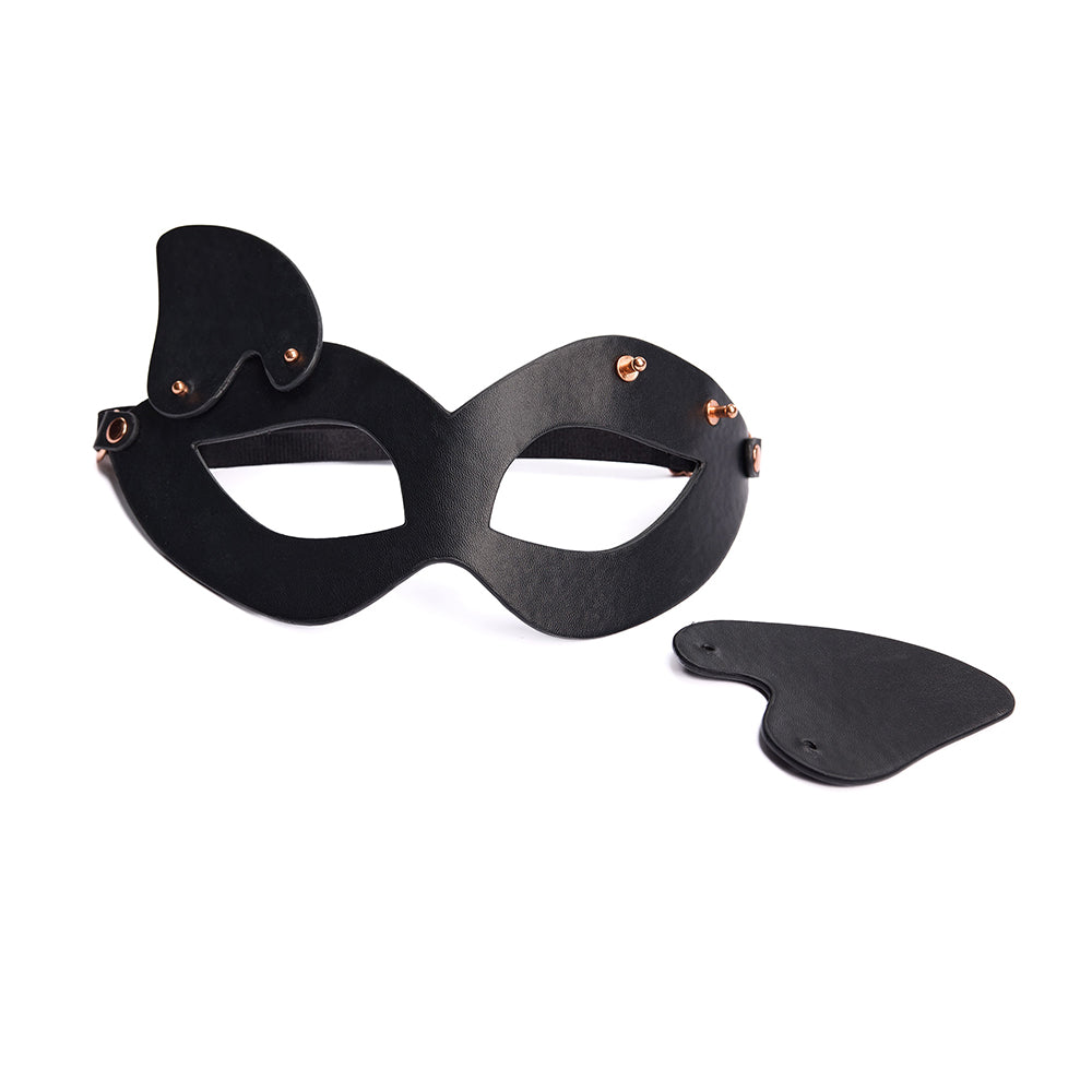Coquette Pleasure Mask Black – Adjustable Vegan Leather Mask with Removable Ears